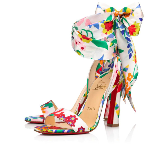 Christian Louboutin Crosse Du Desert 100 Bloomy Lace Up Tie Sandal Heel Pump 38 - Picture 1 of 12